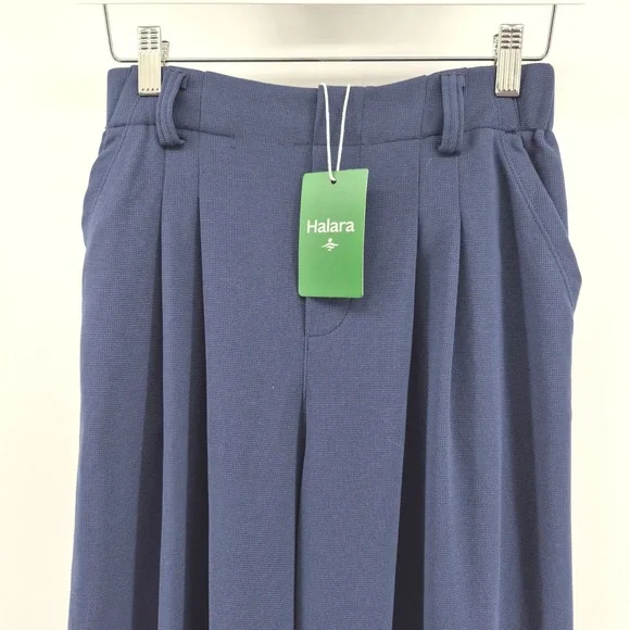 Halara Navy Blue Wide Leg‎ Pleated Athleisure Dress Pants Women's Size S Career - Picture 2 of 15